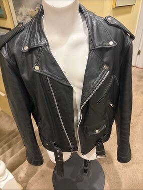 Classic Black Leather Moto Jacket - Mens